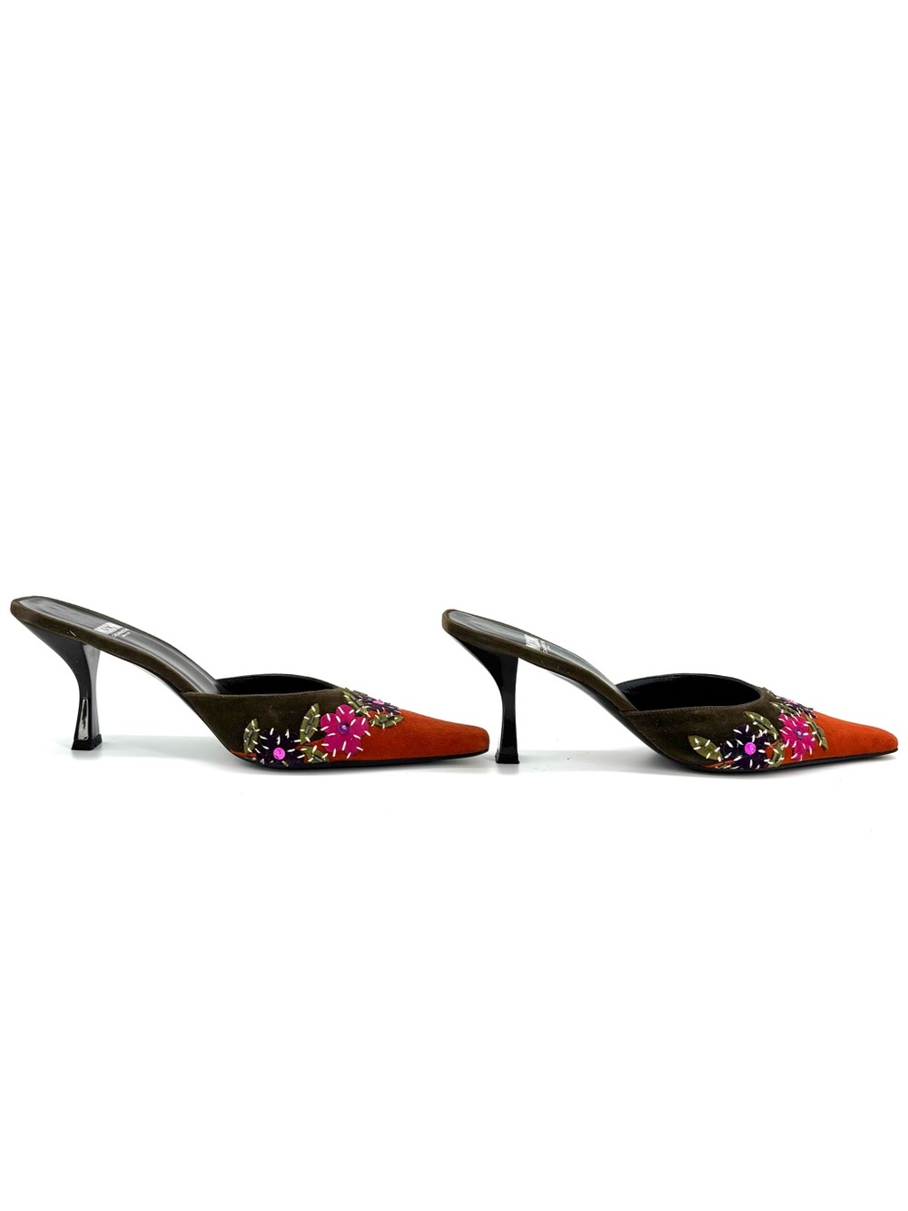 Moschino Cheap and Chic Beaded Sequined Floral Slip On Heeled Mules Sandals 38 - Picture 5 of 9